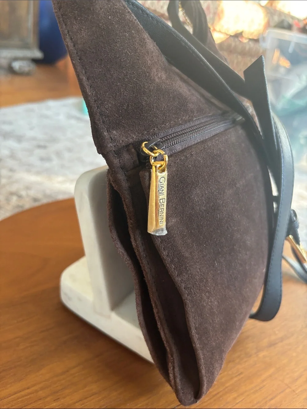 Gianni Bernini  Suede Messenger Bag with Black Strap